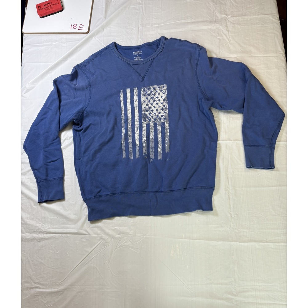 Mens Cremieux Premium Denim pullover sweater, blue/white w/flag design, size XL
